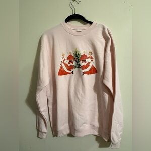 White Christmas Graphic women’s sweatshirt Medium Pink Red Crew neck Hanes‎